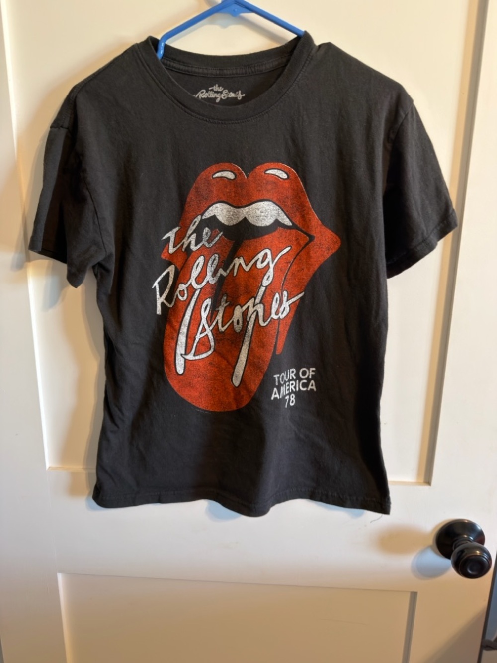 the Rolling Stones Black Short Sleeve Tee with Red & White Tongue Graphic